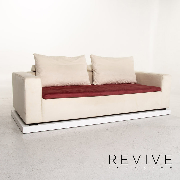 BoConcept Mezzo Alcantara Stoff Sofa inkl. Hocker Creme Weinrot Dreisitzer Couch #12451