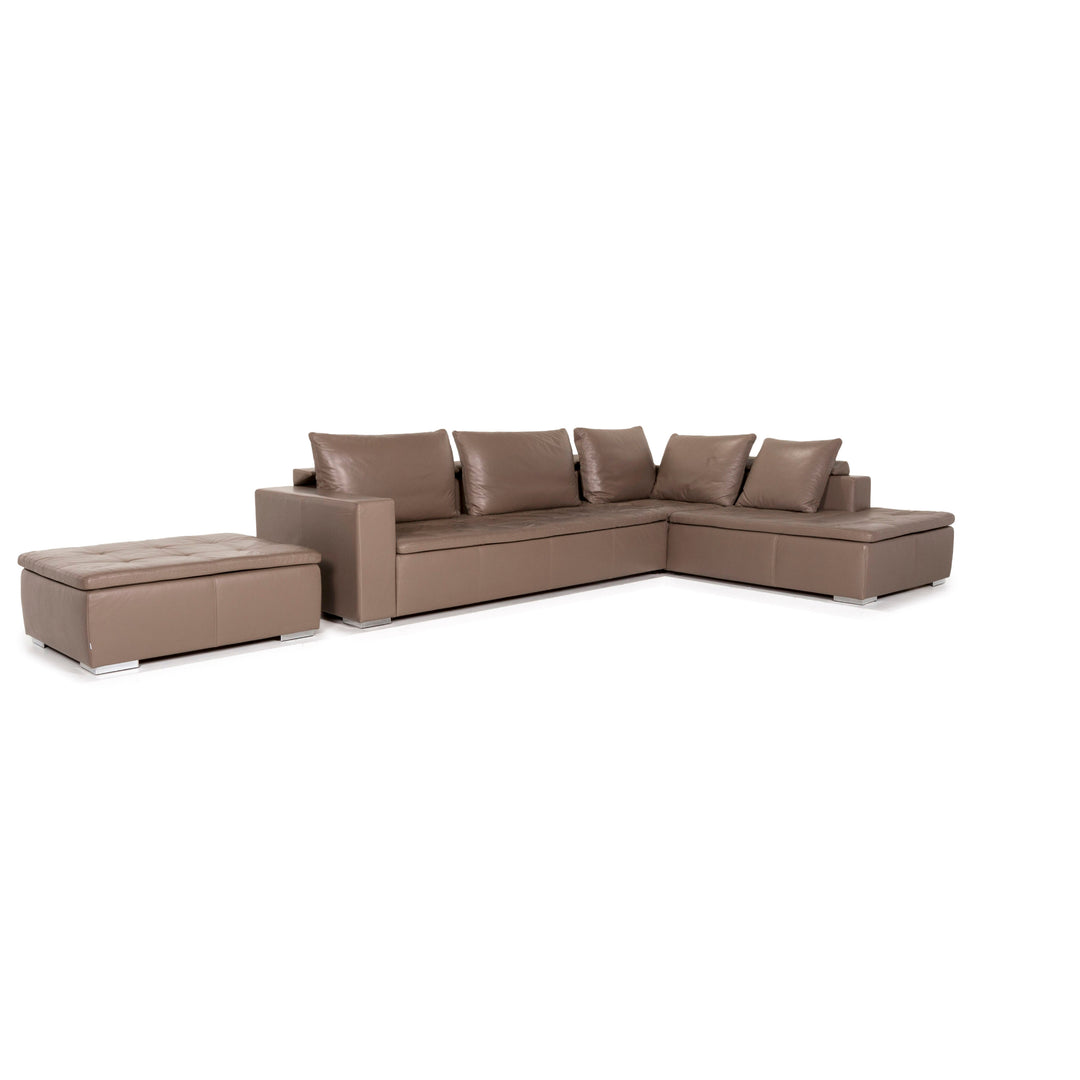 BoConcept Mezzo Leder Sofa Garnitur Braun Graubraun 1x Ecksofa 1x Hocker #13115
