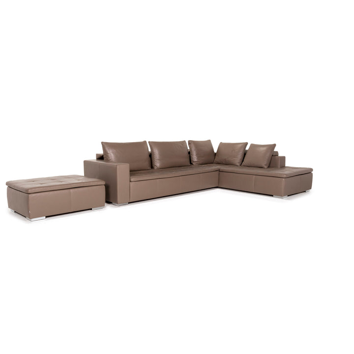 BoConcept Mezzo Leder Sofa Garnitur Braun Graubraun 1x Ecksofa 1x Hocker #13115