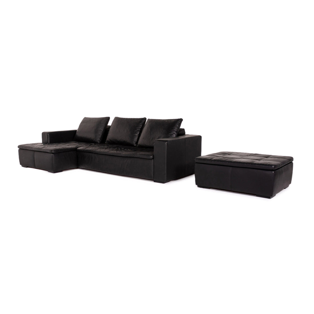 BoConcept Mezzo Leder Sofa Garnitur Schwarz 1x Ecksofa 1x Hocker #13788