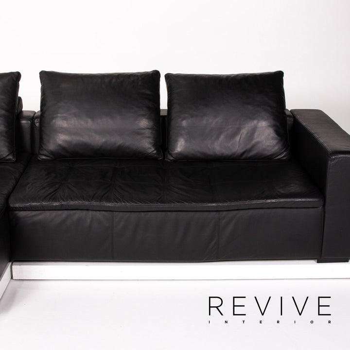 BoConcept Mezzo Leder Sofa Garnitur Schwarz 1x Ecksofa 1x Hocker #13788