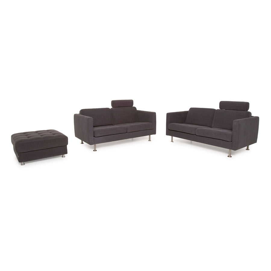BoConcept Osaka Stoff Sofa Garnitur Grau 2xZweisitzer 1xHocker Set