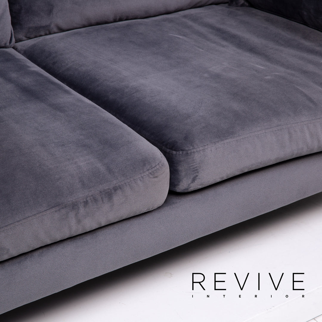 Bolia Scandinavia Remix Samt Stoff Sofa inkl. Hocker Graublau Sofaset Zweisitzer Ottoman Couch Skandi #14369