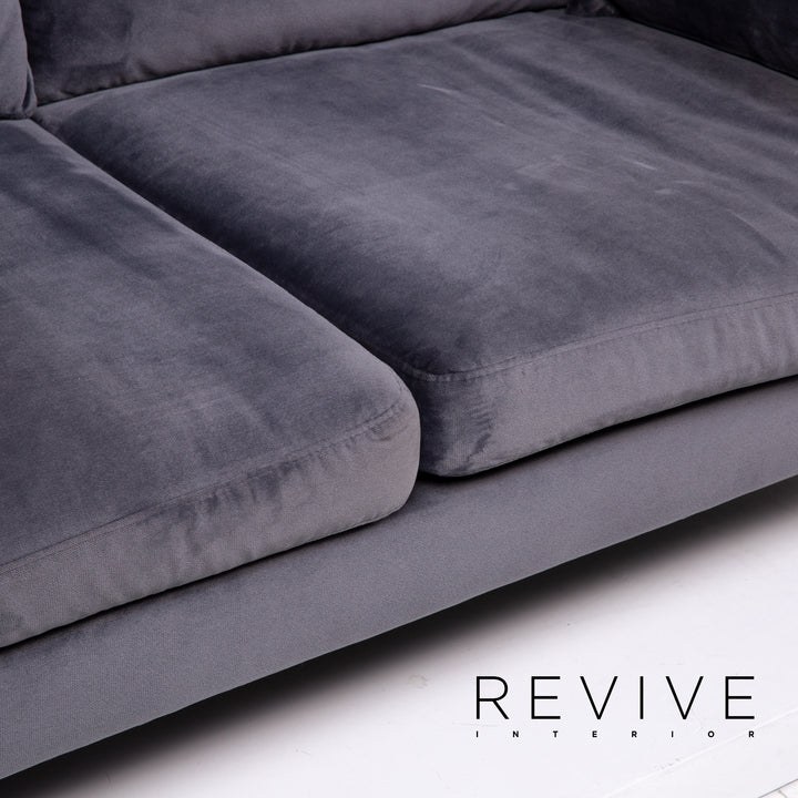 Bolia Scandinavia Remix Samt Stoff Sofa inkl. Hocker Graublau Sofaset Zweisitzer Ottoman Couch Skandi #14369