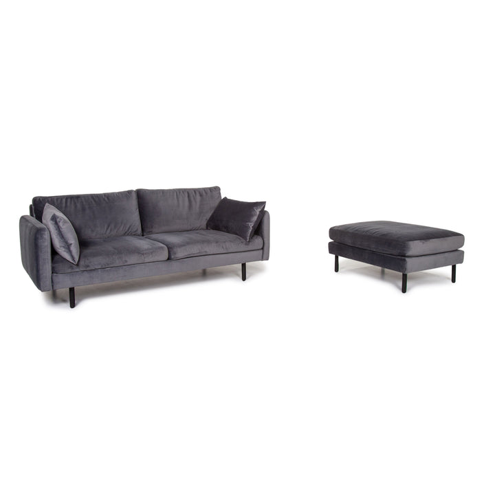 Bolia Scandinavia Remix Samt Stoff Sofa inkl. Hocker Graublau Sofaset Zweisitzer Ottoman Couch Skandi #14369