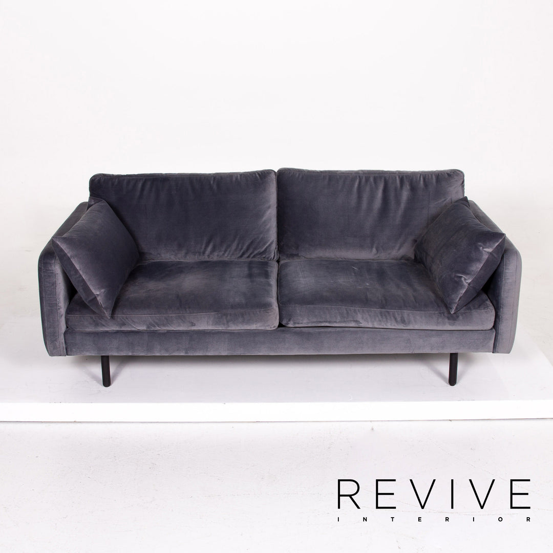 Bolia Scandinavia Remix Samt Stoff Sofa inkl. Hocker Graublau Sofaset Zweisitzer Ottoman Couch Skandi #14369