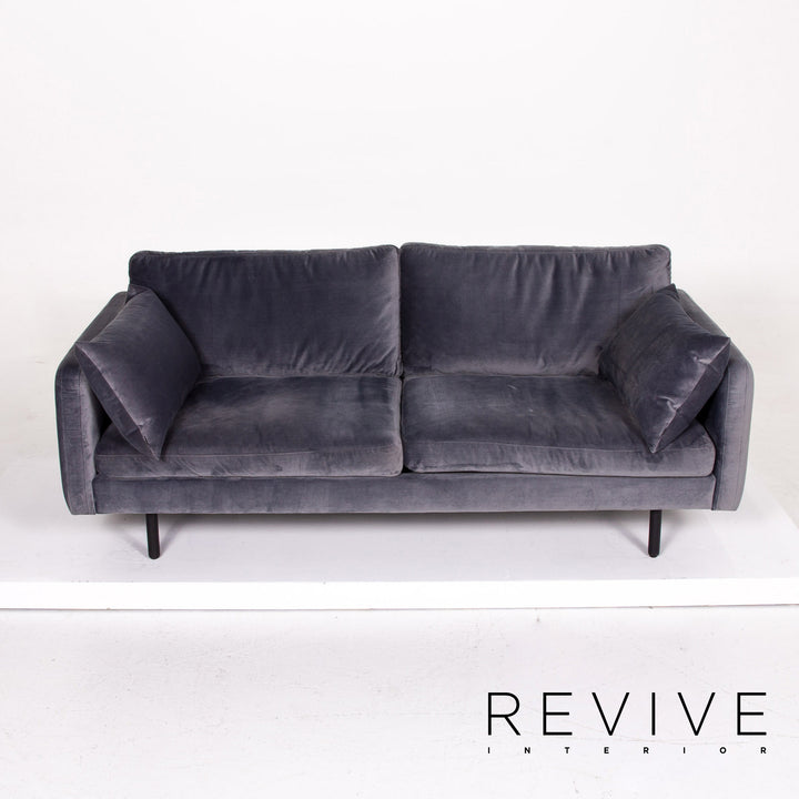 Bolia Scandinavia Remix Samt Stoff Sofa inkl. Hocker Graublau Sofaset Zweisitzer Ottoman Couch Skandi #14369