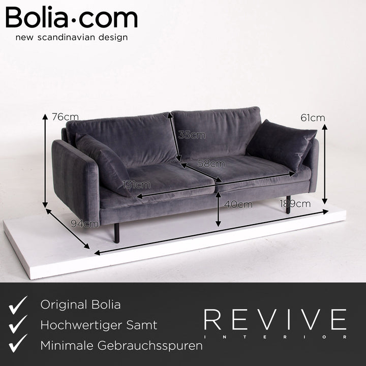 Bolia Scandinavia Remix Samt Stoff Sofa inkl. Hocker Graublau Sofaset Zweisitzer Ottoman Couch Skandi #14369