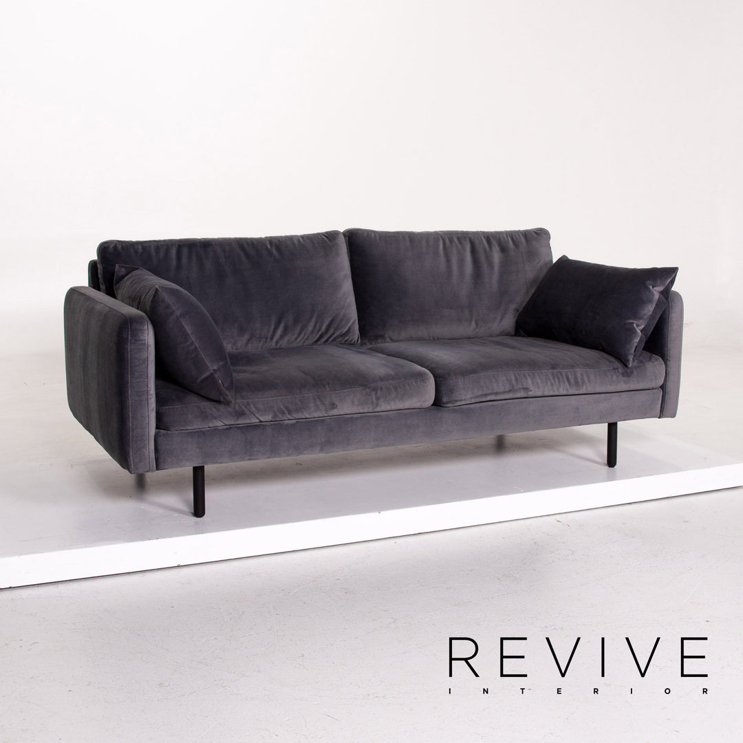 Bolia Scandinavia Remix Samt Stoff Sofa inkl. Hocker Graublau Sofaset Zweisitzer Ottoman Couch Skandi #14369
