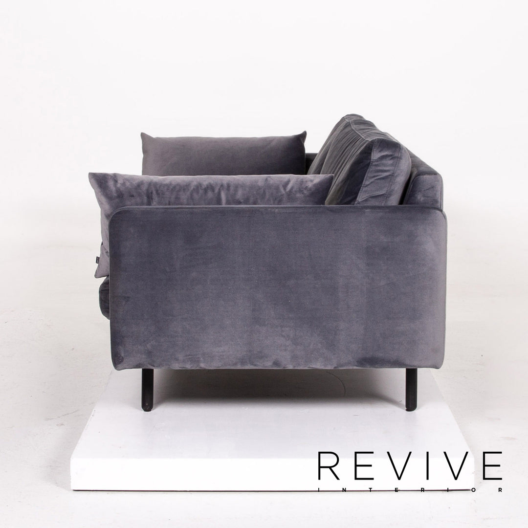 Bolia Scandinavia Remix Samt Stoff Sofa inkl. Hocker Graublau Sofaset Zweisitzer Ottoman Couch Skandi #14369