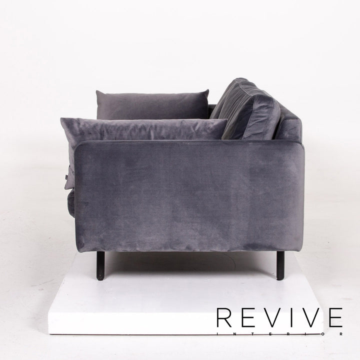 Bolia Scandinavia Remix Samt Stoff Sofa inkl. Hocker Graublau Sofaset Zweisitzer Ottoman Couch Skandi #14369