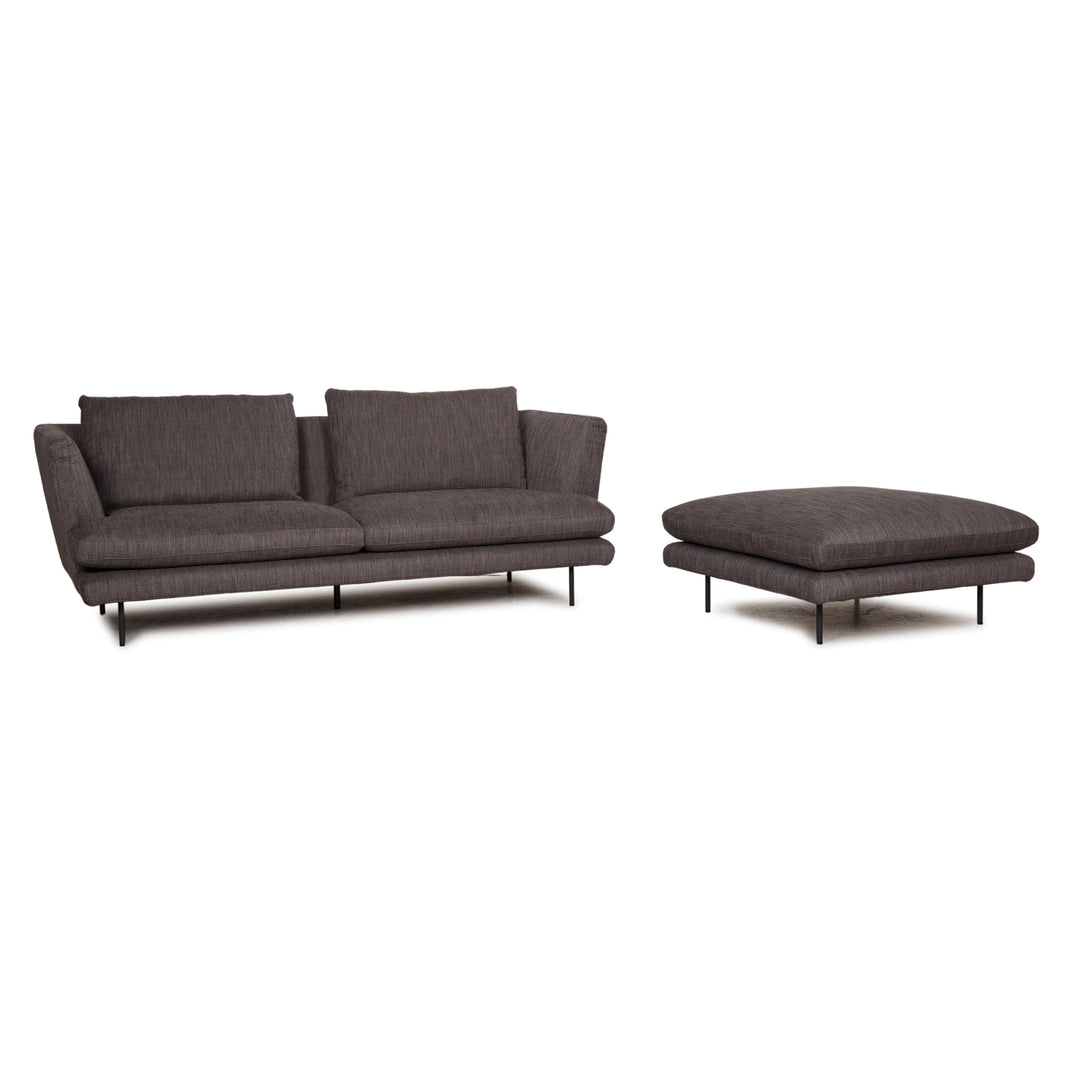 Bonaldo Lars Stoff Sofa Garnitur Grau Zweisitzer Hocker Couch inkl. Kissen