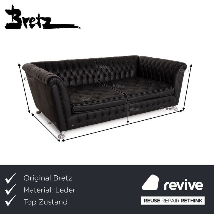Bretz Chelsea Dreisitzer Leder Sofa Schwarz