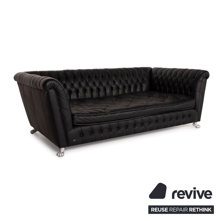 Bretz Chelsea Dreisitzer Leder Sofa Schwarz