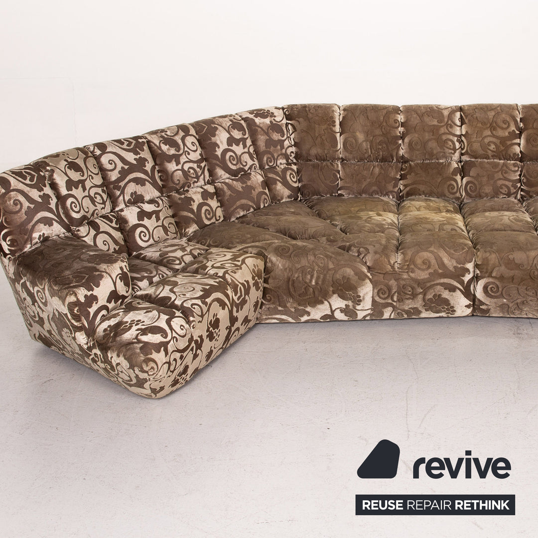 Bretz Cloud 7 Samt Stoff Ecksofa Beige Gemustert Sofa Couch #15420