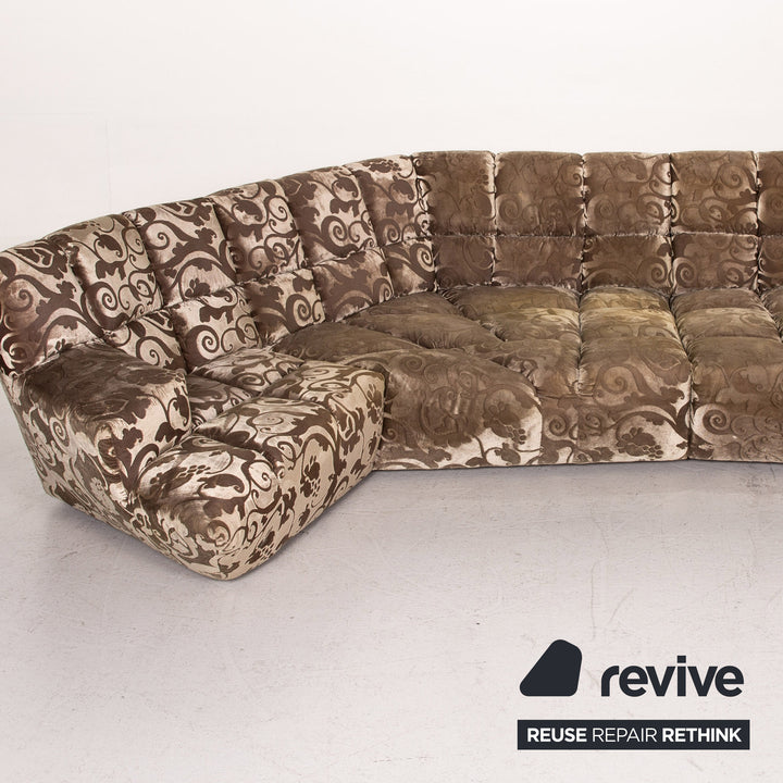 Bretz Cloud 7 Samt Stoff Ecksofa Beige Gemustert Sofa Couch #15420
