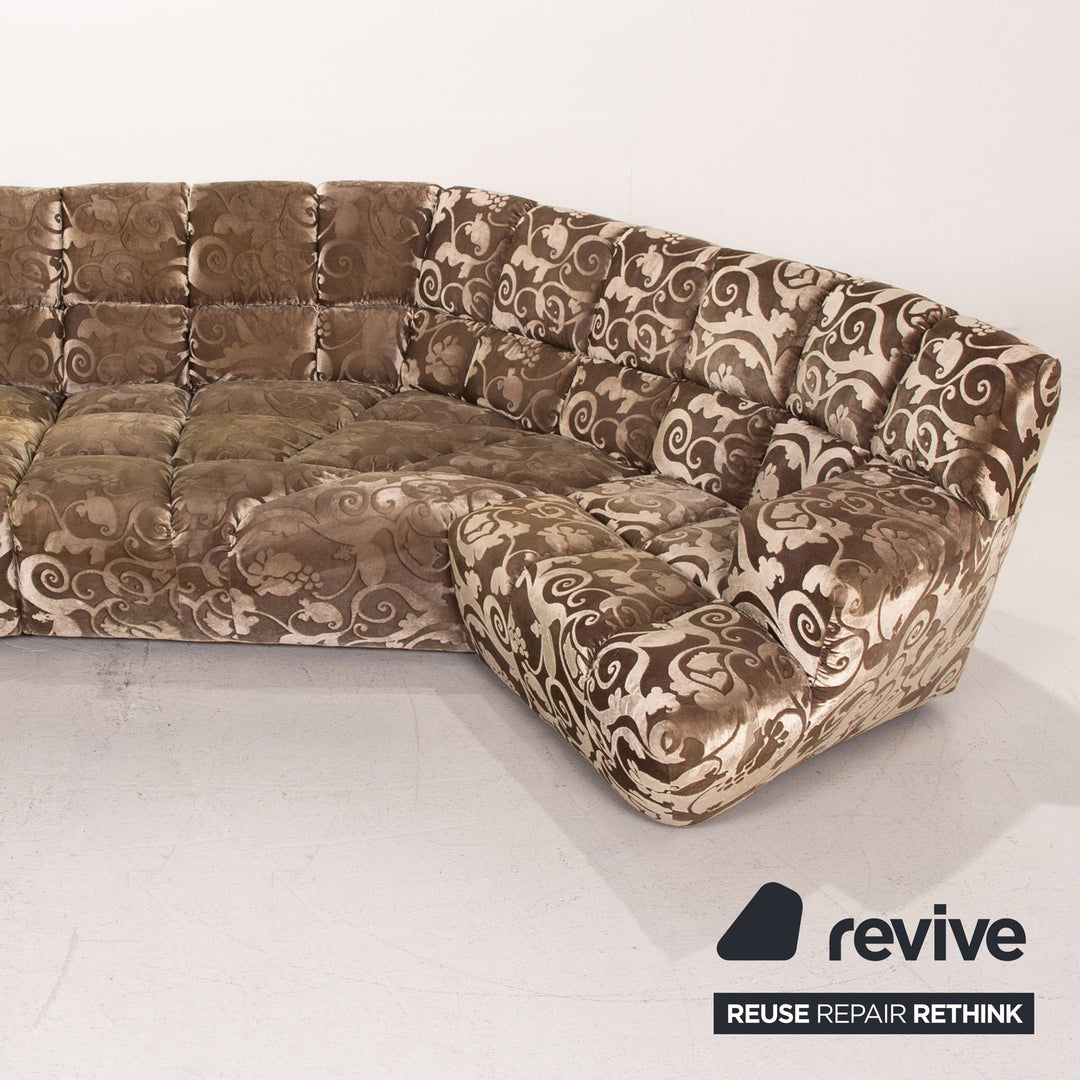 Bretz Cloud 7 Samt Stoff Ecksofa Beige Gemustert Sofa Couch #15420