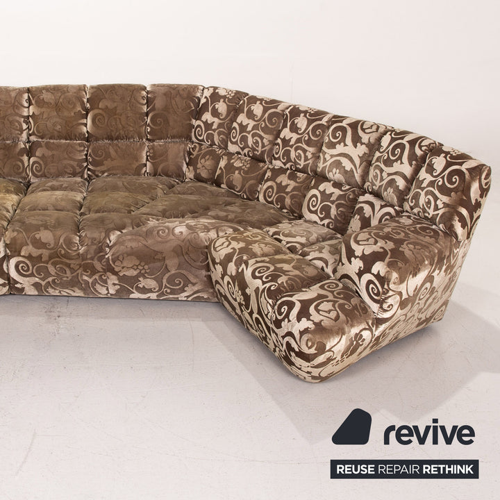 Bretz Cloud 7 Samt Stoff Ecksofa Beige Gemustert Sofa Couch #15420