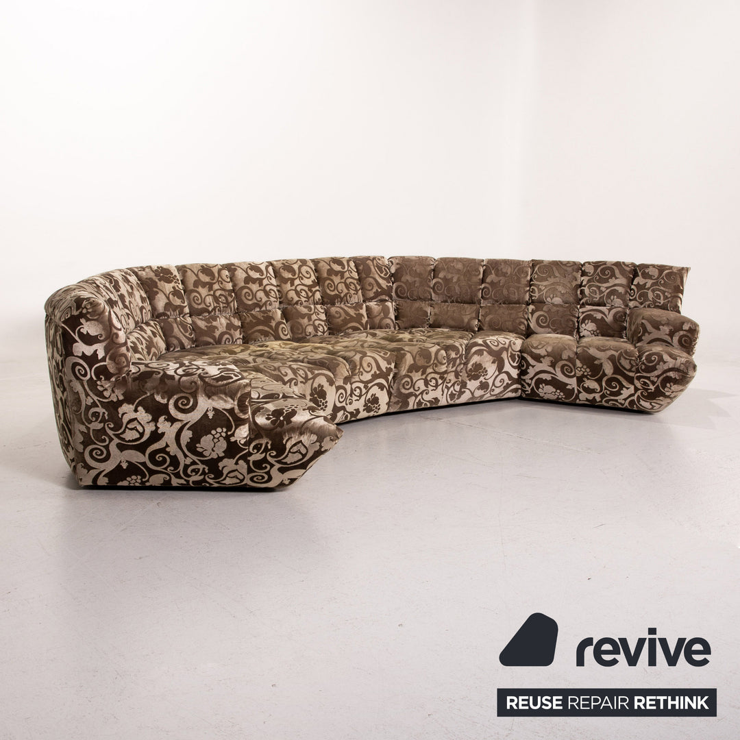 Bretz Cloud 7 Samt Stoff Ecksofa Beige Gemustert Sofa Couch #15420