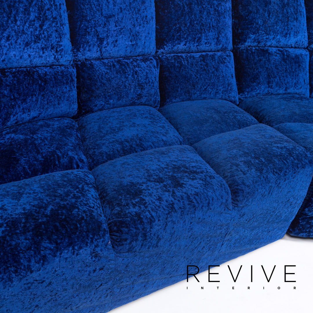 Bretz Cloud 7 Samt Stoff Ecksofa Blau Sofa Couch Bretz Brothers #13265