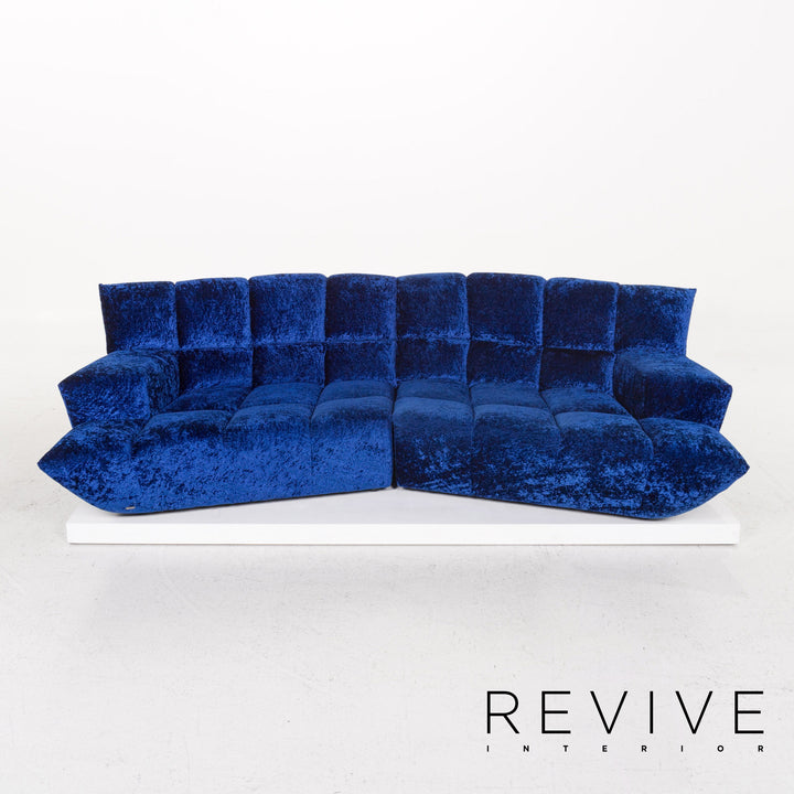 Bretz Cloud 7 Samt Stoff Ecksofa Blau Sofa Couch Bretz Brothers #13265