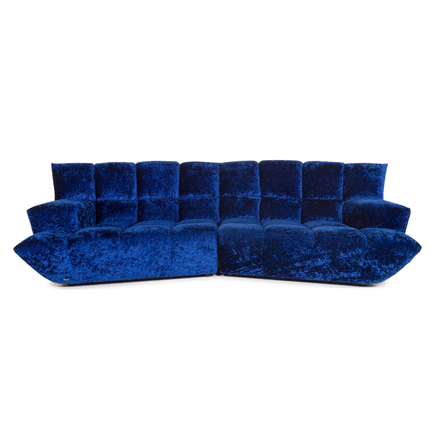 Bretz Cloud 7 Samt Stoff Ecksofa Blau Sofa Couch Bretz Brothers #13265