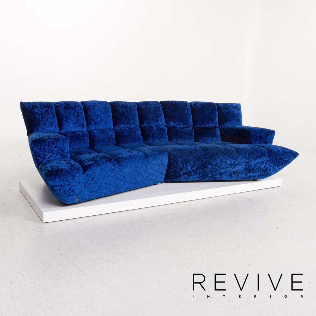 Bretz Cloud 7 Samt Stoff Ecksofa Blau Sofa Couch Bretz Brothers #13265