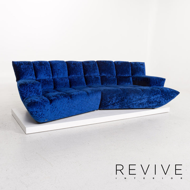 Bretz Cloud 7 Samt Stoff Ecksofa Blau Sofa Couch Bretz Brothers #13265