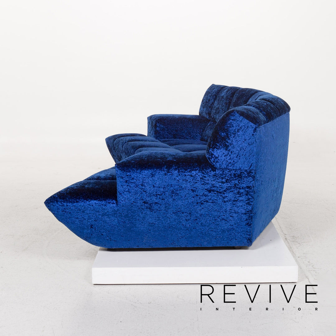 Bretz Cloud 7 Samt Stoff Ecksofa Blau Sofa Couch Bretz Brothers #13265