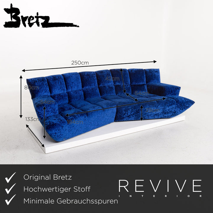 Bretz Cloud 7 Samt Stoff Ecksofa Blau Sofa Couch Bretz Brothers #13265