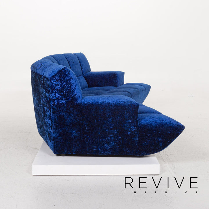 Bretz Cloud 7 Samt Stoff Ecksofa Blau Sofa Couch Bretz Brothers #13265