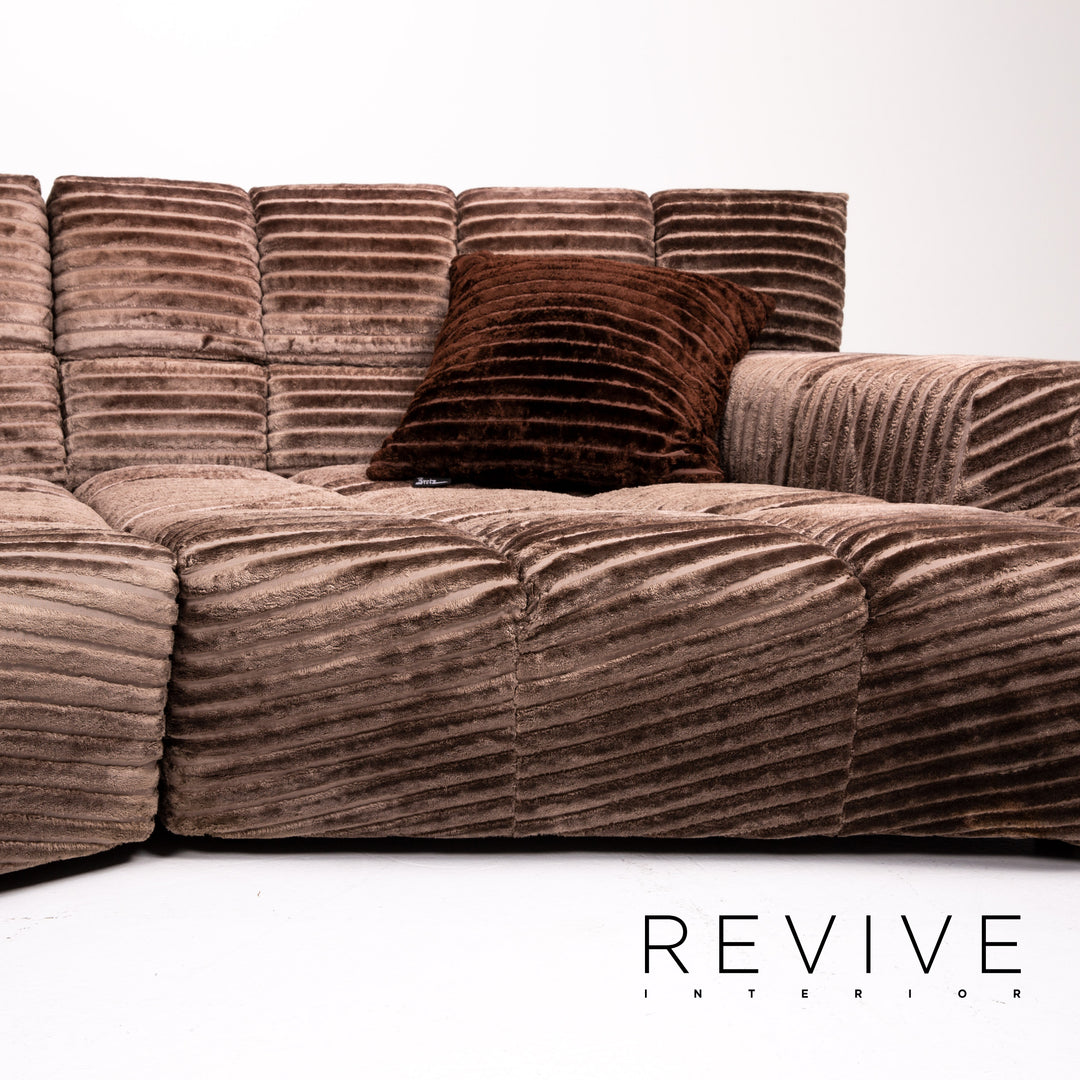 Bretz Cloud 7 Samt Stoff Sofa Garnitur Braun 1x Ecksofa 1x Sessel #13909