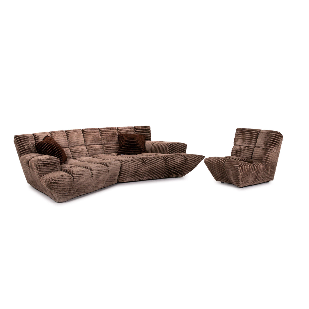 Bretz Cloud 7 Samt Stoff Sofa Garnitur Braun 1x Ecksofa 1x Sessel #13909
