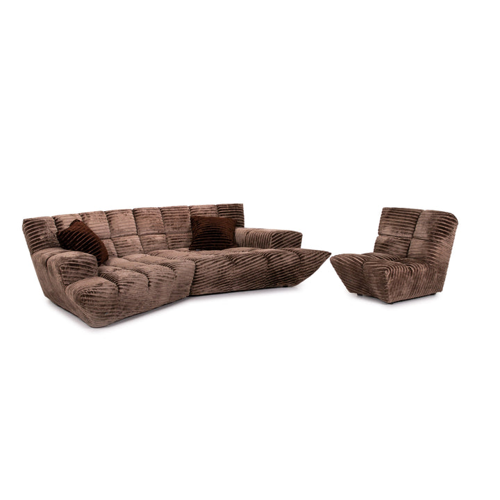 Bretz Cloud 7 Samt Stoff Sofa Garnitur Braun 1x Ecksofa 1x Sessel #13909