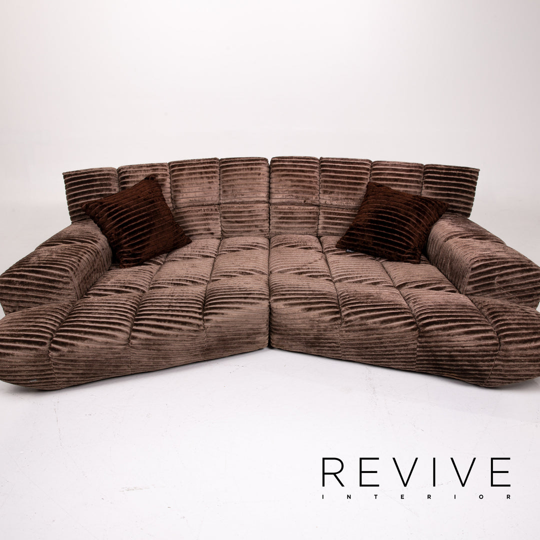 Bretz Cloud 7 Samt Stoff Sofa Garnitur Braun 1x Ecksofa 1x Sessel #13909