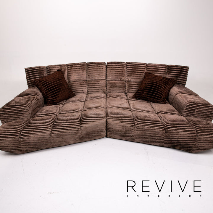 Bretz Cloud 7 Samt Stoff Sofa Garnitur Braun 1x Ecksofa 1x Sessel #13909