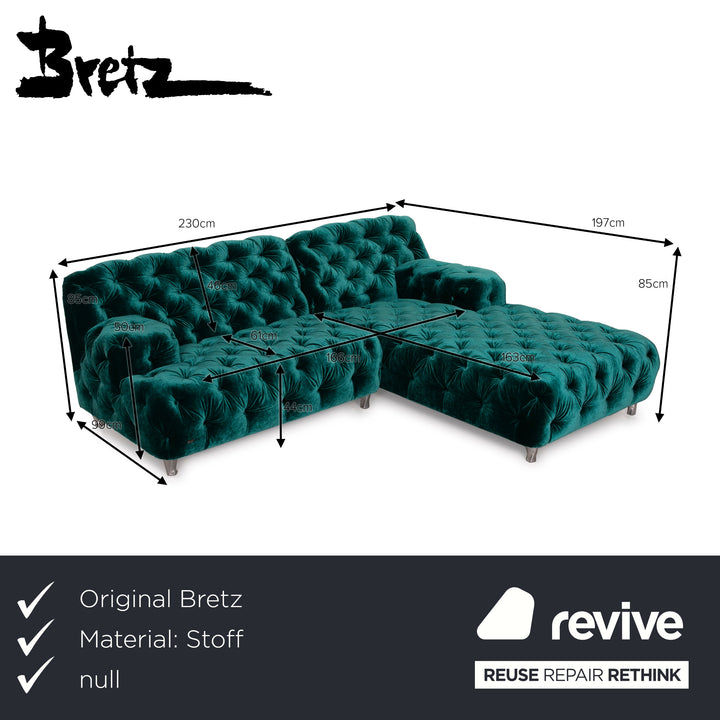 Bretz Cocoa Island Stoff Sofa Garnitur Grün 1xEcksofa 1xHocker Smaragdgrün Wohnlandschaft Samt Grün