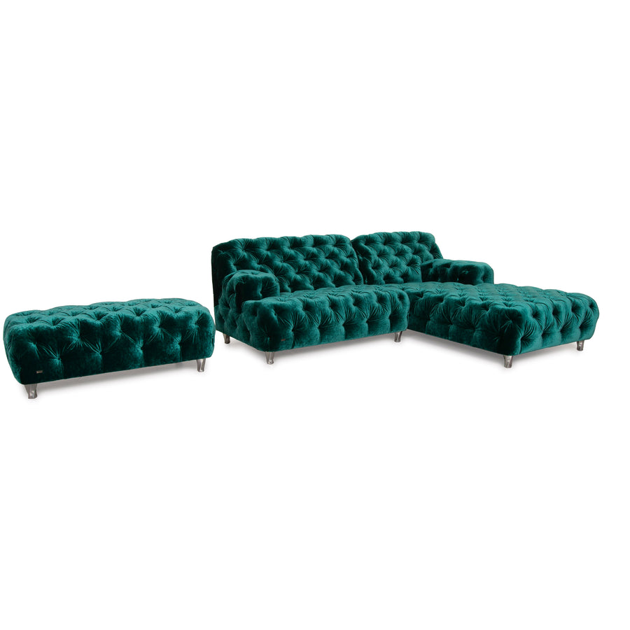 Bretz Cocoa Island Stoff Sofa Garnitur Grün 1xEcksofa 1xHocker Smaragdgrün Wohnlandschaft Samt Grün
