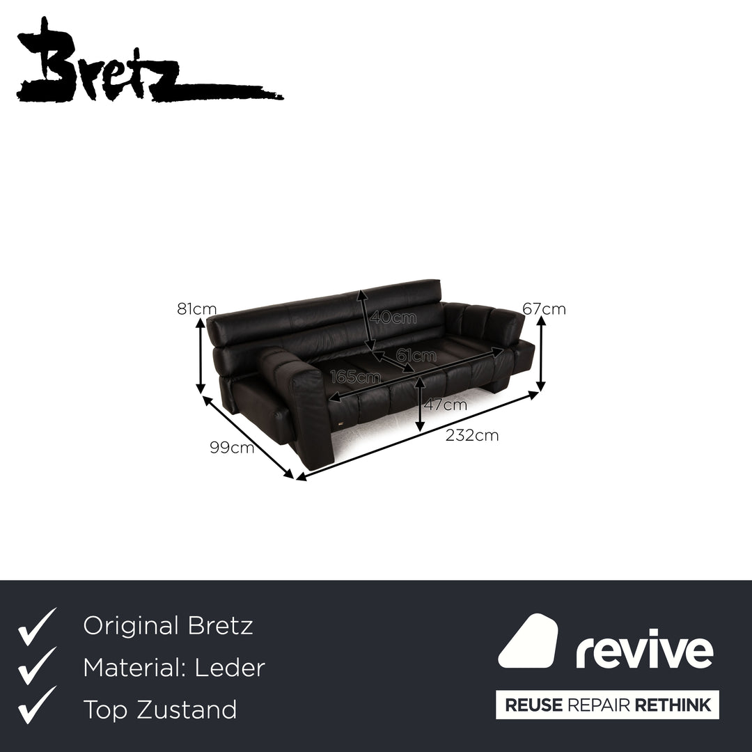 Bretz Confucius Leder Sofa Schwarz Dreisitzer Couch