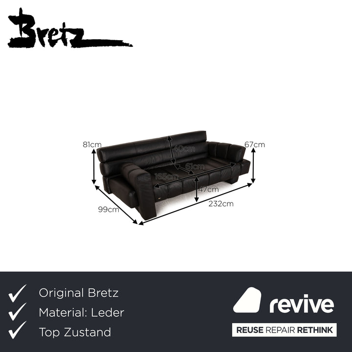 Bretz Confucius Leder Sofa Schwarz Dreisitzer Couch