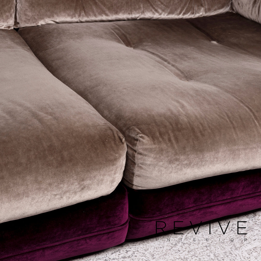 Bretz Cupcake Samt Stoff Sofa Beige Lila Fünfsitzer Couch #9692