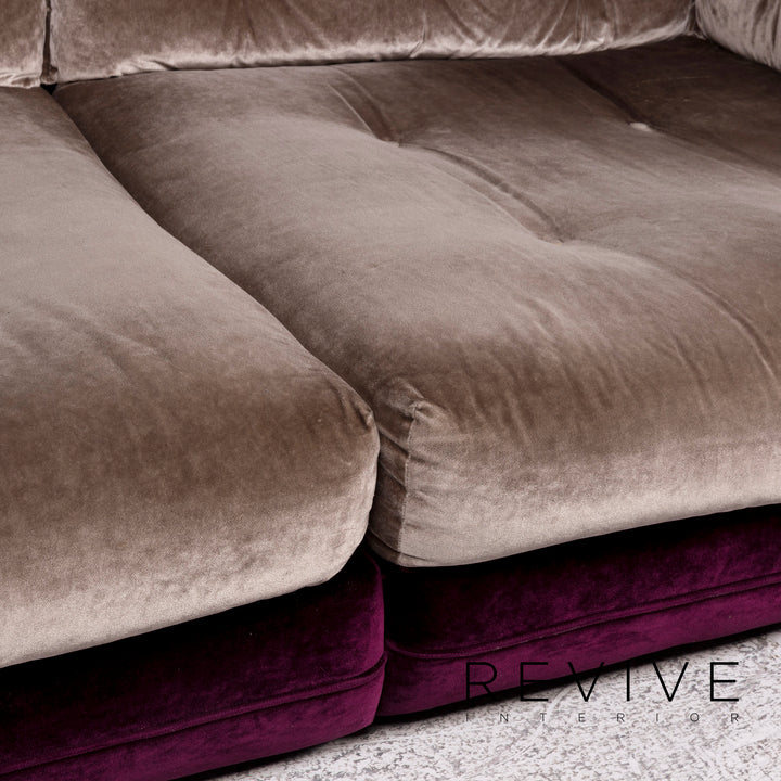 Bretz Cupcake Samt Stoff Sofa Beige Lila Fünfsitzer Couch #9692