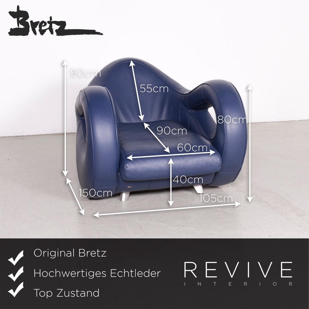 Bretz Designer Leder Sessel Blau Echtleder Stuhl #7352