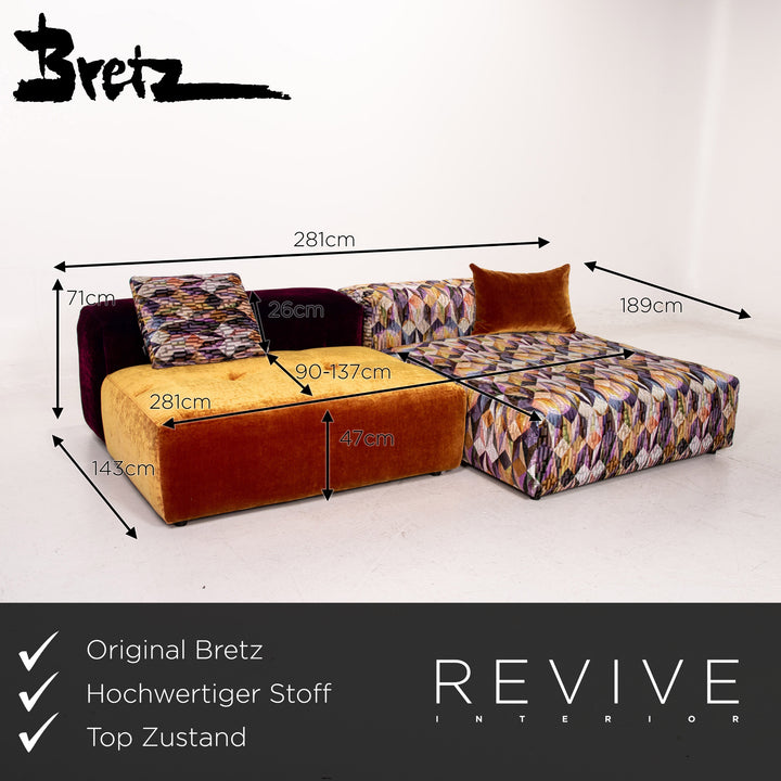 Bretz Drop City Samt Stoff Ecksofa Orange Violett Gemustert Modular Sofa Couch