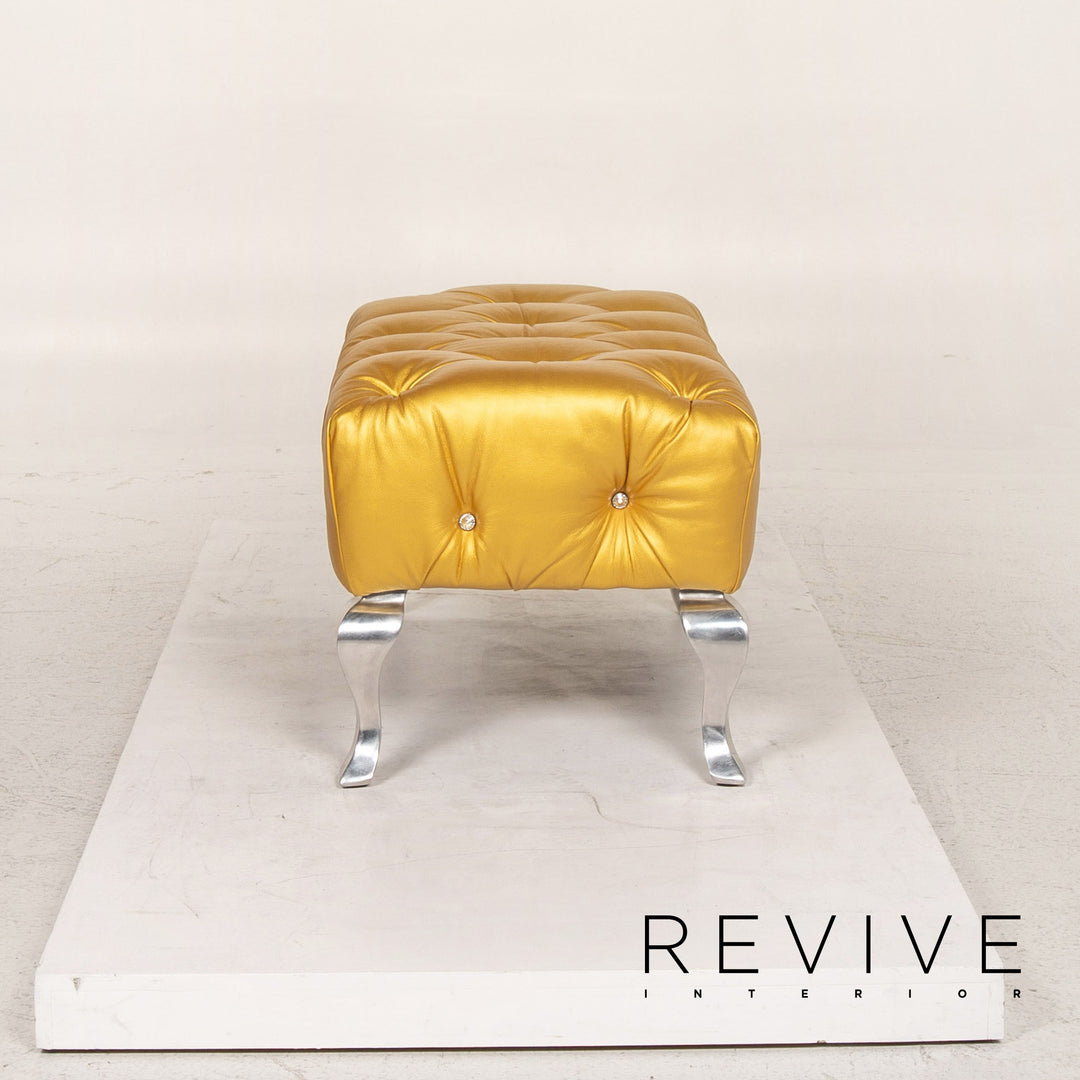 Bretz EVES ISLAND Leder Sessel Garnitur Gold 2x Sessel 1x Hocker Drehbar #13551