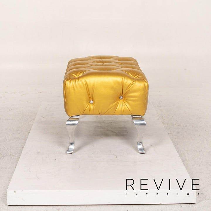 Bretz EVES ISLAND Leder Sessel Garnitur Gold 2x Sessel 1x Hocker Drehbar #13551