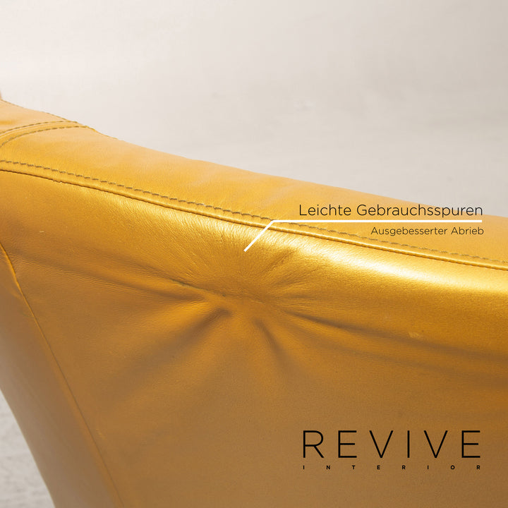 Bretz EVES ISLAND Leder Sessel Garnitur Gold 2x Sessel 1x Hocker Drehbar #13551