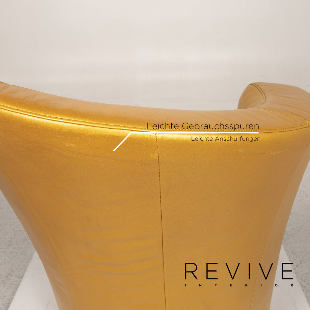 Bretz EVES ISLAND Leder Sessel Garnitur Gold 2x Sessel 1x Hocker Drehbar #13551
