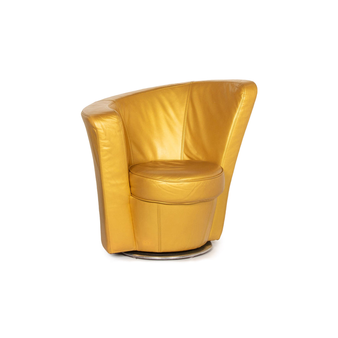 Bretz EVES ISLAND Leder Sessel Gold Loungesessel Drehbar #13629