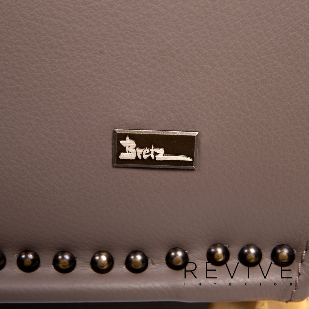 Bretz Gaudi Leder Sofa Graubraun Braun Dreisitzer Couch Vergoldet #14066